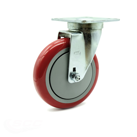 SERVICE CASTER Universal Kitchen Caster - 5" Red Poly Wheel - Swivel SCC-20S514-PPUB-RED-TPU1